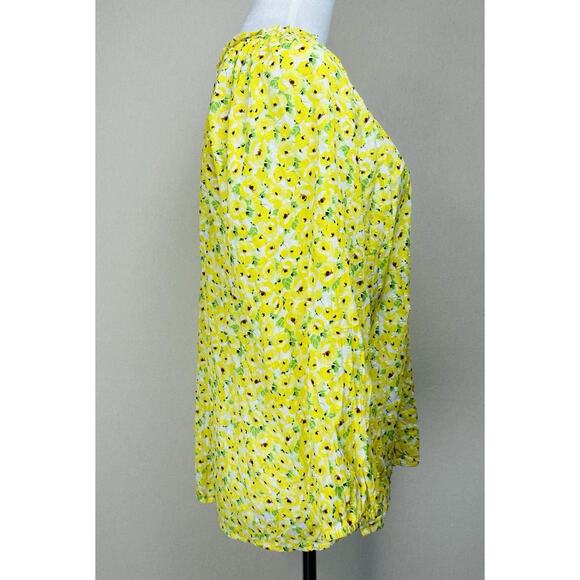LOFT Yellow Floral Clip Tie Neck Blouse Ruffle Flowy Boho Large Peasant - Picture 4 of 14